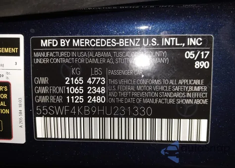 2017 Mercedes-Benz C 300 4Matic from USA, damaged, VIN 55SWF4KB9HU231330